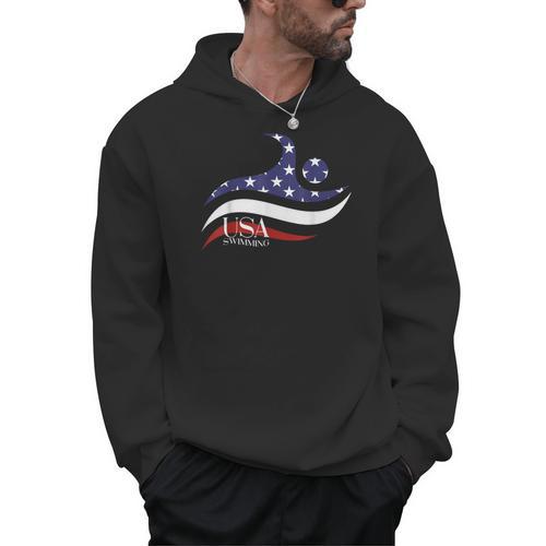Patriotic American Flag Floating USA Swimming Team Men Hoodie - SwimGear Co