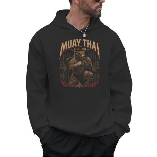 Retro Nak Muay Muay Thai Fighter Thai Boxing Gym Bear Men Hoodie - Nak Muay Co.