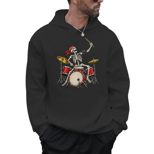 Skeleton Drummer Skull Drum Kit Halloween Sleeveless Men Hoodie - Downbeat Supply