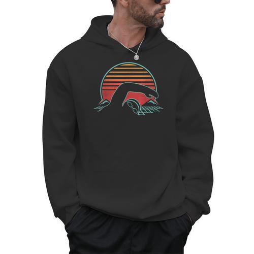 Swimming Retro Vintage 80s Style Swimmer Men Hoodie - SwimGear Co