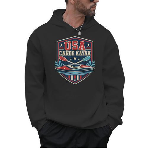 USA Canoe Kayak Paddling American Flag Emblem Men Hoodie - Paddle Life
