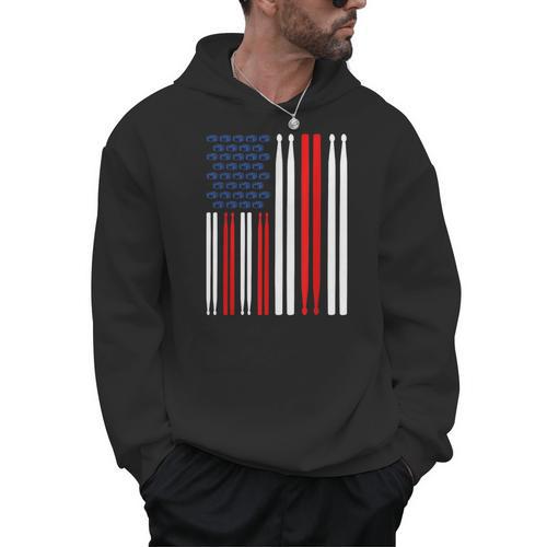 USA Flag Drummer Music Drum Kit Men Hoodie - Downbeat Supply