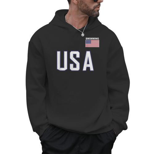 USA Flag Swim Swimming Sport Practice Equipment Men Women Men Hoodie - SwimGear Co