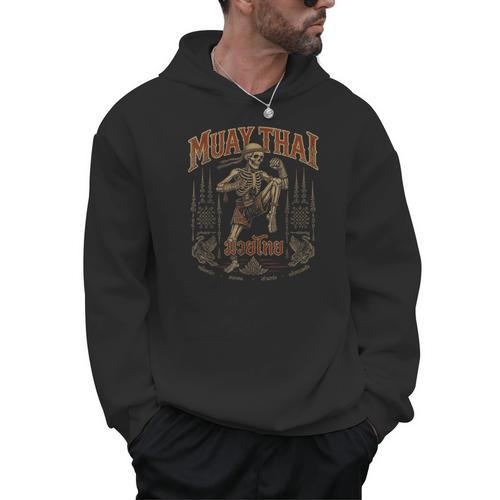 Vintage Muay Thai Belt Thai Boxing Warrior Fighter Skeleton Men Hoodie - Nak Muay Co.