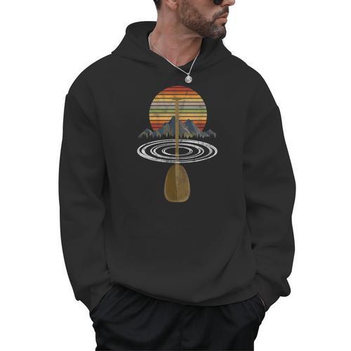Vintage Retro Canoe Paddle & Mountains Rafting Men Hoodie - Paddle Life