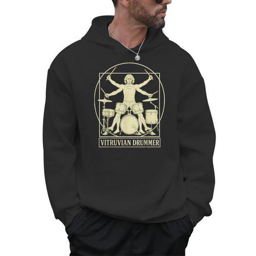 Vitruvian Drummer Drum Kit Music Lover Musician Men Men Hoodie - Downbeat Supply