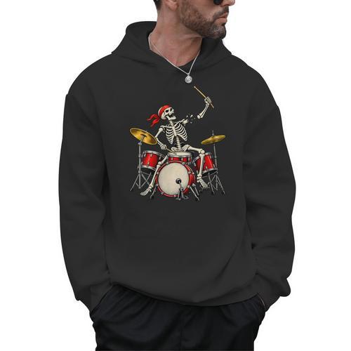 Women's Skeleton Drummer Skull Drum Kit Halloween Men Hoodie - Downbeat Supply