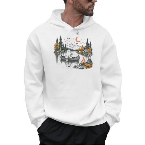 Canoe Ghost Camping Ghost Lake Halloween Spooky Fall Camping Men Hoodie - Paddle Life