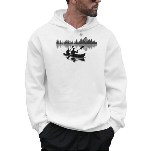 Canoe Silhouette Forest Lake Reflection Men Hoodie - Paddle Life