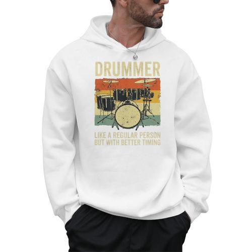 Drummer Better Timing Retro Vintage Sunset Drum Kit Graphic Men Hoodie - Downbeat Supply