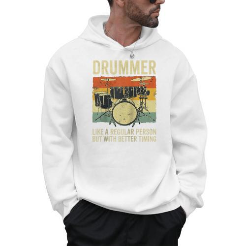 Drummer Better Timing Retro Vintage Sunset Drum Kit Graphic Raglan Baseball Tee Men Hoodie - Downbeat Supply