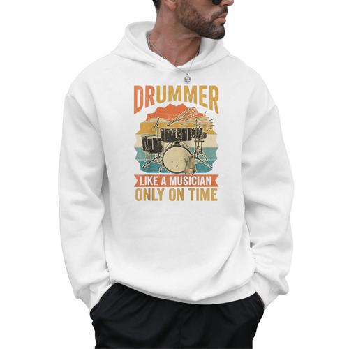 Drummer Like a Musician Only On Time Vintage Sunset Drum Kit Raglan Baseball Tee Men Hoodie - Downbeat Supply