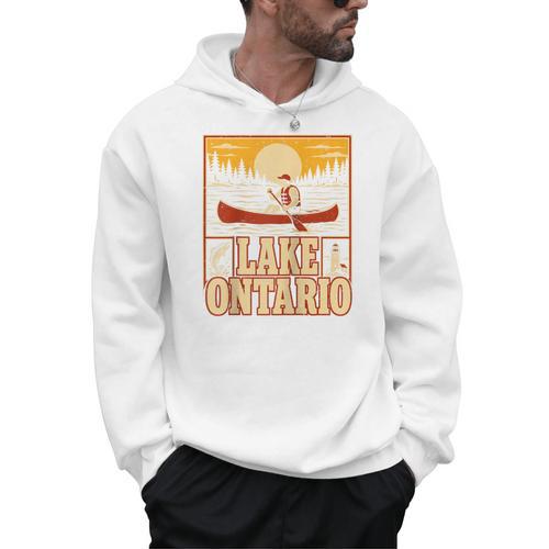 Lake Ontario Canoe Fishing Light House Sunset Retro Raglan Baseball Tee Men Hoodie - Paddle Life