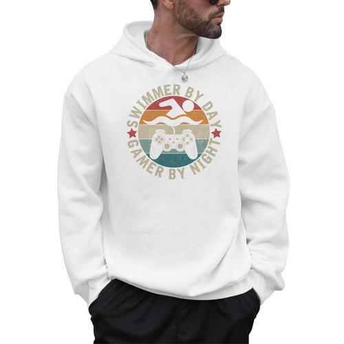 Swimmer By Day Gamer By Night Swimming Swim Gaming Men Hoodie - SwimGear Co