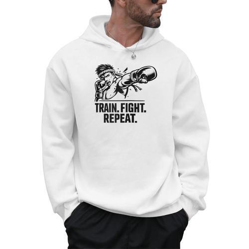 Train Fight Repeat Nak Muay Thai Boxing Fighter Raglan Baseball Tee Men Hoodie - Nak Muay Co.