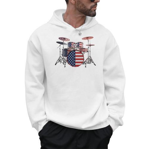 USA Patriotic Drum Kit American Flag Drum Set Men Hoodie - Downbeat Supply
