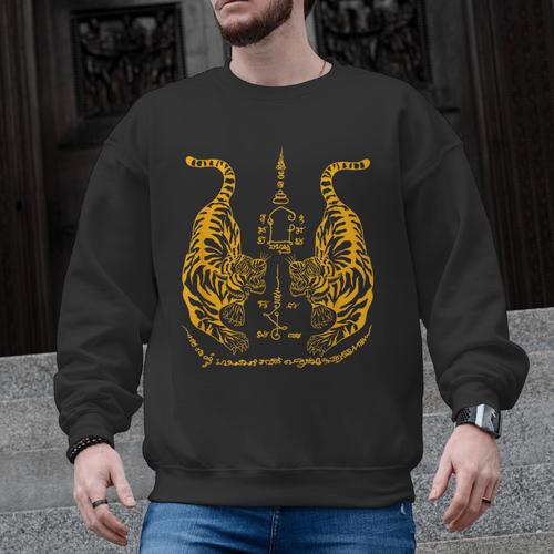 Awesome Orange Double Tiger Muay Thai Sak Yant Men Graphic Sweatshirt - Nak Muay Co.