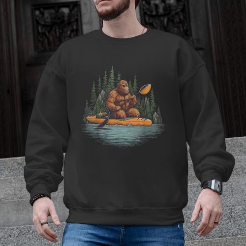Bigfoot Kayak Paddling Lake Canoe Bigfoot Sasquatch Kayaking Men Graphic Sweatshirt - Paddle Life