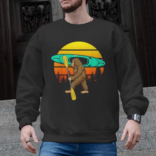 Bigfoot Kayak Paddling Lake Rafts Inflatable Canoe Sasquatch Men Graphic Sweatshirt - Paddle Life