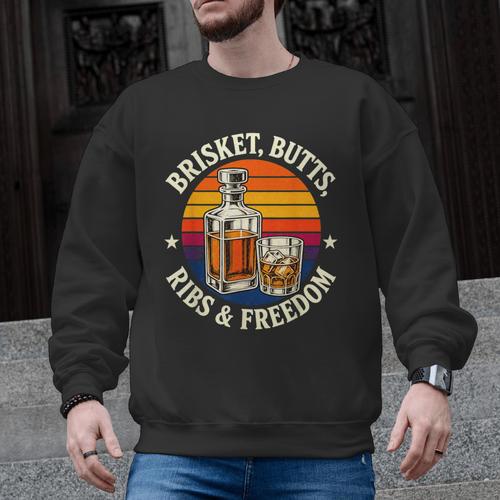 Brisket Butts Ribs And Freedom BBQ Dad Men Graphic Sweatshirt - BBQ Dad Merch