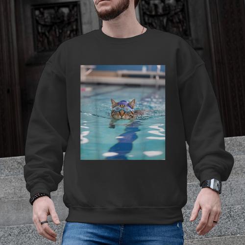 Competitive Swim Team Funny Kitty Cat Swimming Men Graphic Sweatshirt - SwimGear Co