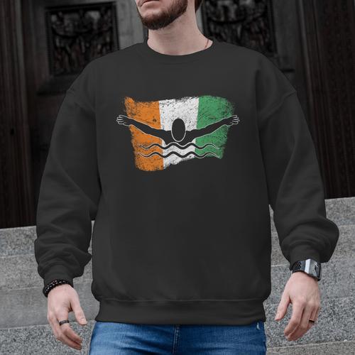 Cool Ireland Flag Vintage Irish Flag Swimmer Fly Swimming Men Graphic Sweatshirt - SwimGear Co