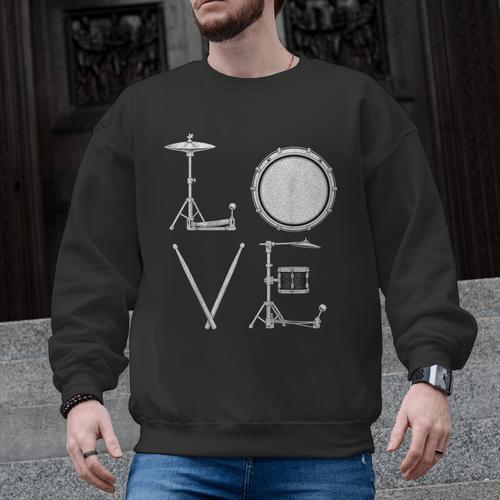 Drum Kit Love Illustration For Music Enthusiasts Men Graphic Sweatshirt - Downbeat Supply
