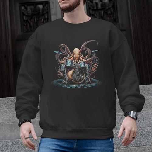 Drum Kit Percussionist Drummer Octopus Playing Drums Men Graphic Sweatshirt - Downbeat Supply