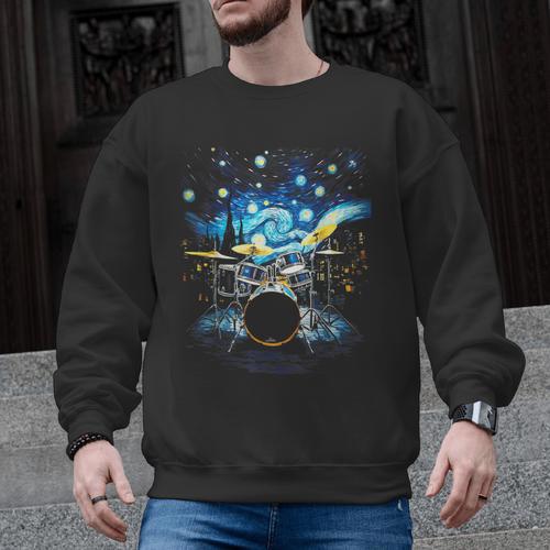 Drum Kit Percussionist Drummer Van Gogh Drums Men Graphic Sweatshirt - Downbeat Supply