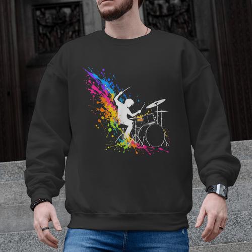 Drummer Silhouette Drum Kit Splatter Art Men Graphic Sweatshirt - Downbeat Supply