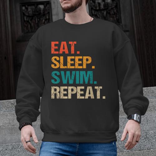 Eat Sleep Swim Repeat Pool Swimmer Water Polo Swimming Men Graphic Sweatshirt - SwimGear Co