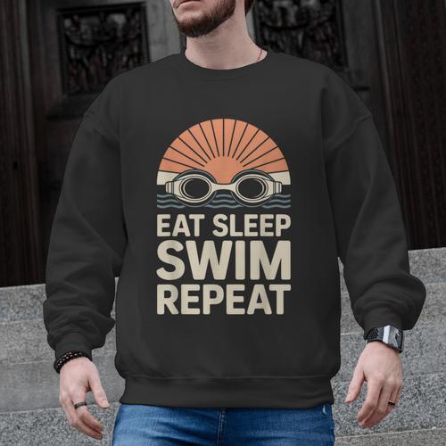 Eat Sleep Swim Repeat Swimmer Swimming Men Graphic Sweatshirt - SwimGear Co