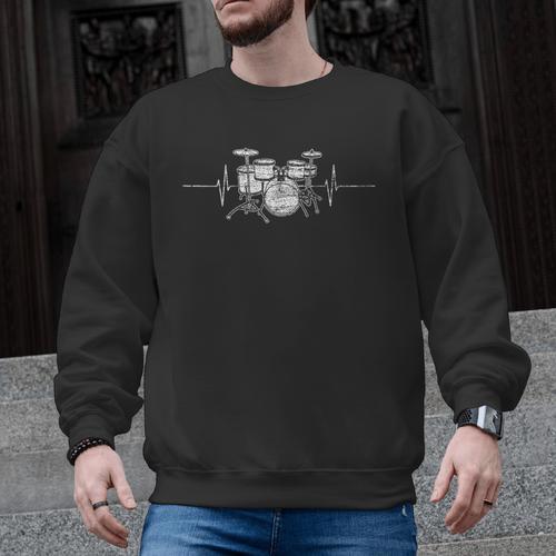 ECG Heartbeat Music Lovers Drumsticks Drum Kit Men Graphic Sweatshirt - Downbeat Supply