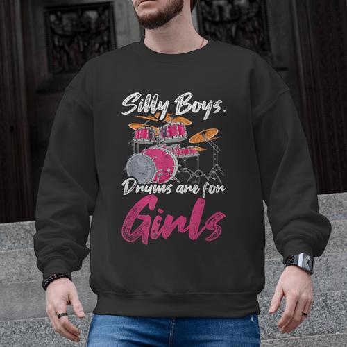 Girls Boys Kids Drummer Drum Kit Men Graphic Sweatshirt - Downbeat Supply