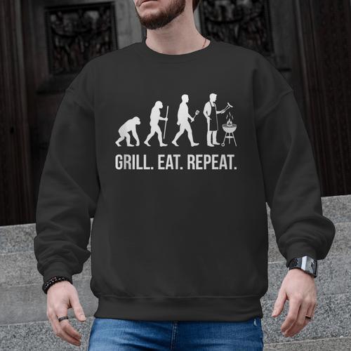 Grill Eat Repeat BBQ Dad Evolution Barbecue Men Graphic Sweatshirt - BBQ Dad Merch