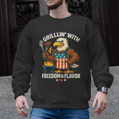 Grillin’ Eagle BBQ Dad 4th Of July Father’s Day Men Graphic Sweatshirt - BBQ Dad Merch