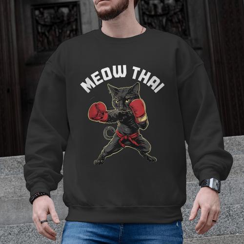 Meow Thai Muay Thai Boxing Cat Martial Arts MMA Boxer Men Graphic Sweatshirt - Nak Muay Co.