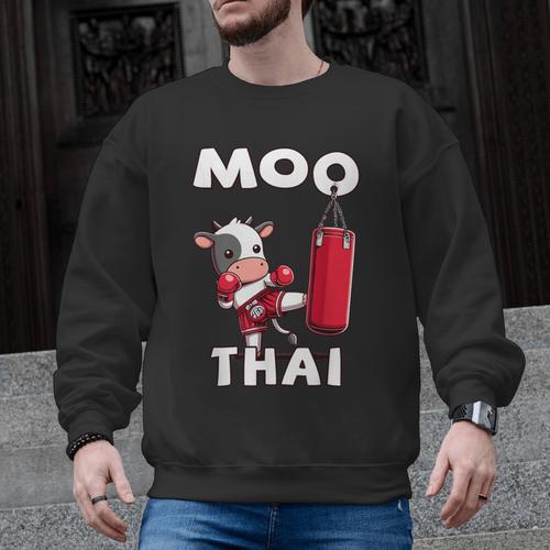 Moo Thai Muay Thai Thai Boxing For Kids Muay Thai Cow Men Graphic Sweatshirt - Nak Muay Co.