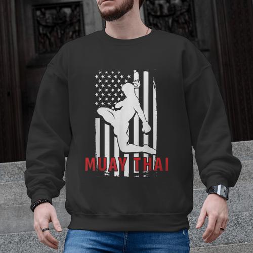 Muay Thai American Flag Fighter Patriotic Men Graphic Sweatshirt - Nak Muay Co.