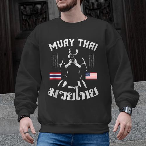 Muay Thai American Flag Martial Arts Thai Boxing Coach Men Graphic Sweatshirt - Nak Muay Co.