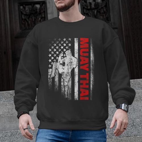 Muay Thai Boxing US American Flag Men Graphic Sweatshirt - Nak Muay Co.