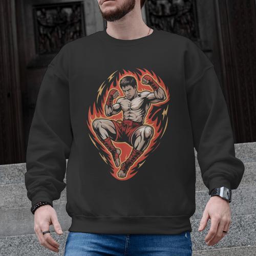Muay Thai Fighter Teep Push Kick Minimal Line Art Clean Men Graphic Sweatshirt - Nak Muay Co.