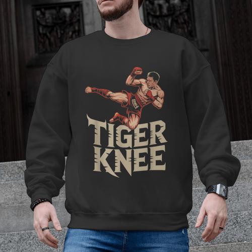 Muay Thai Fighter Tiger Knee Vintage Distressed Badge Men Graphic Sweatshirt - Nak Muay Co.