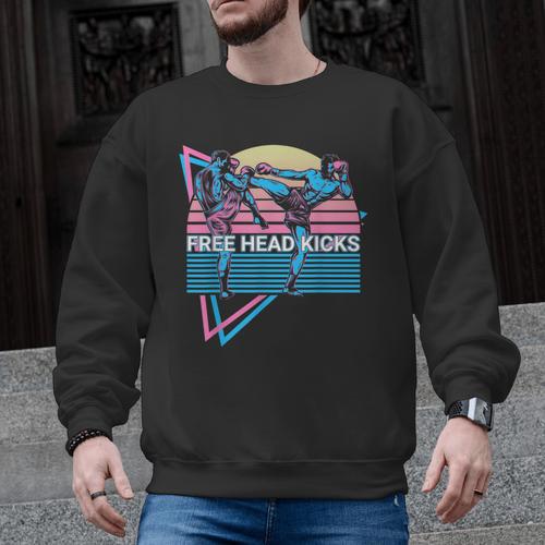 Muay Thai Kickboxing Retro Free Head Kicks Men Graphic Sweatshirt - Nak Muay Co.