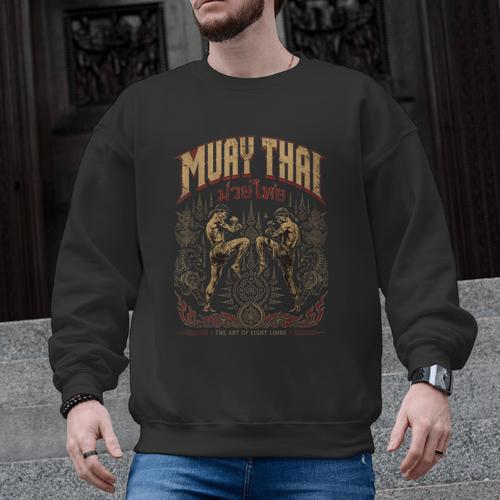 Muay Thai Nak Muay Vintage Thai Boxing Warrior Art Men Graphic Sweatshirt - Nak Muay Co.