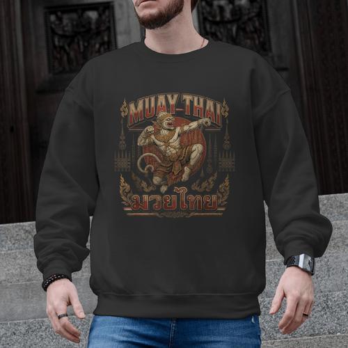 Muay Thai Power Vintage Thai Boxing Warrior Fighter Monkey Men Graphic Sweatshirt - Nak Muay Co.