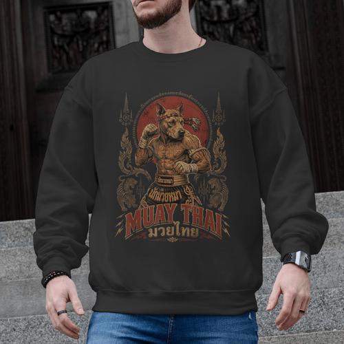 Muay Thai Roots Vintage Thai Boxing Fighter Thailand Dog Men Graphic Sweatshirt - Nak Muay Co.