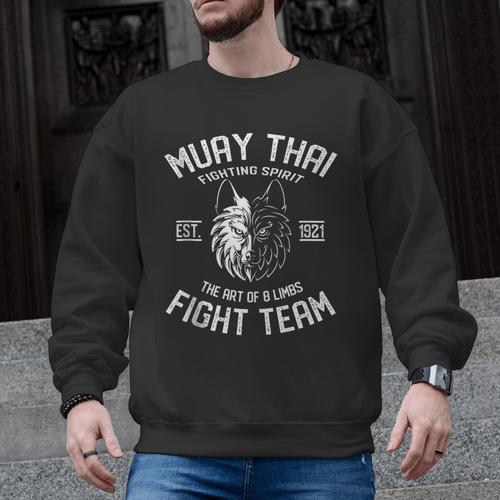 Muay Thai Wolf Fight Team Nak Muay Kickboxing Men Graphic Sweatshirt - Nak Muay Co.