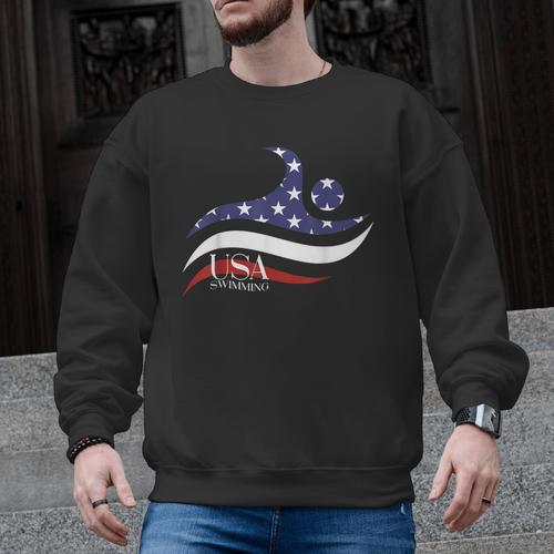 Patriotic American Flag Floating USA Swimming Team Men Graphic Sweatshirt - SwimGear Co
