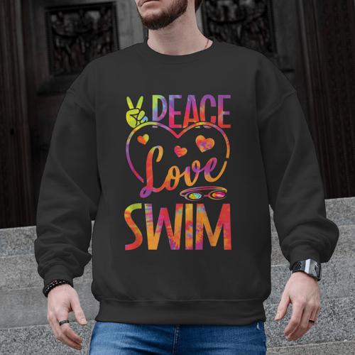 Peace Love Swim Swimming Tie Dye Swimmer Swimming Swim Team Men Graphic Sweatshirt - SwimGear Co